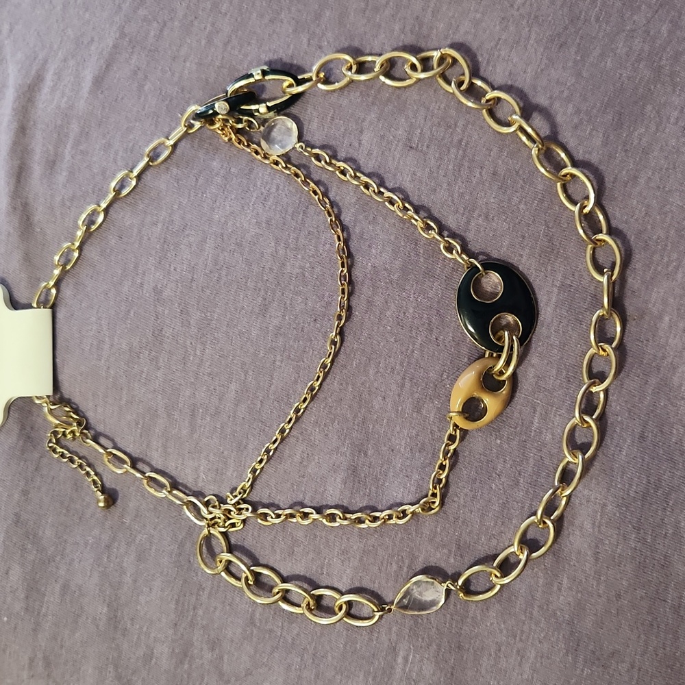 😻🛍Charming Charlie necklace goldtone navy tan crystal new